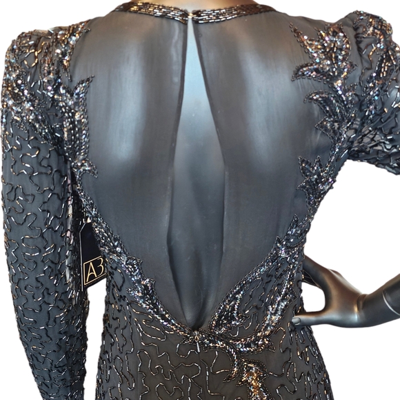 Vintage A.J. Bari 100% Silk Full Beaded Asymmetrical Formal Gown - Picture 11 of 13